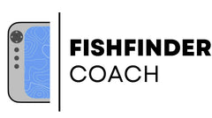 Fishfinder Coach logo with a blue digital map and control buttons.