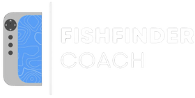 "Fishfinder Coach logo with stylized fishfinder graphic and text"