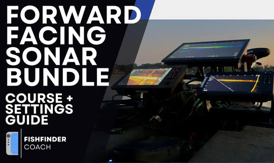 Advertisement for a Forward Facing Sonar Bundle with a fishfinder device on a boat.