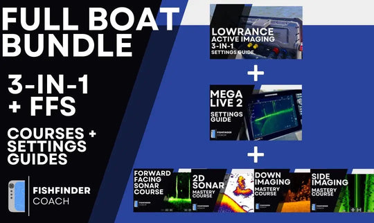 Promotional graphic for a 'Full Boat Bundle' with video courses and active imaging and mega live 2 settings guides on a blue and black background.