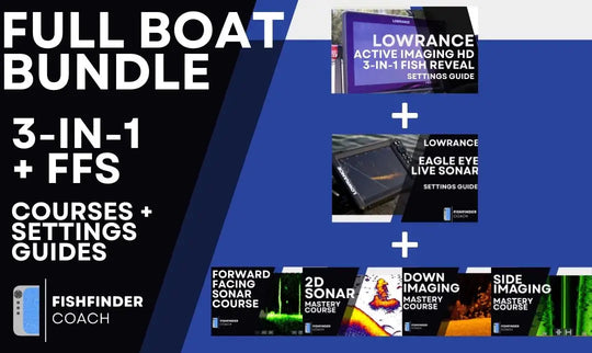 Fishfinder coach full boat bundle with courses and guides for lowrance active imaging hd and eagle eye on a blue and black background