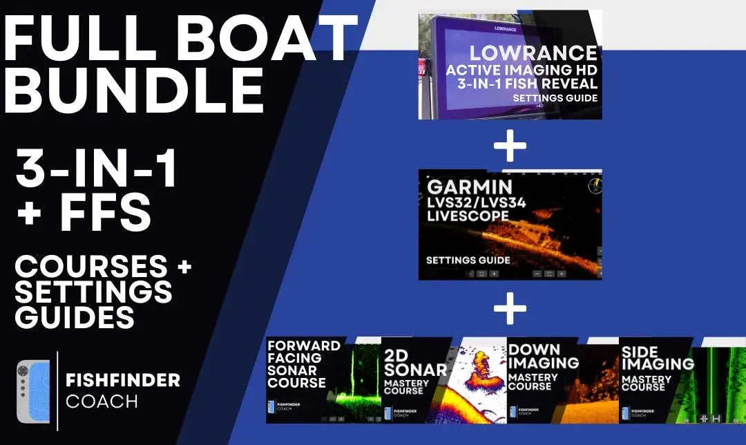 Full boat bundle with courses and settings guides for the active imaging hd and Livescope on a blue and black background