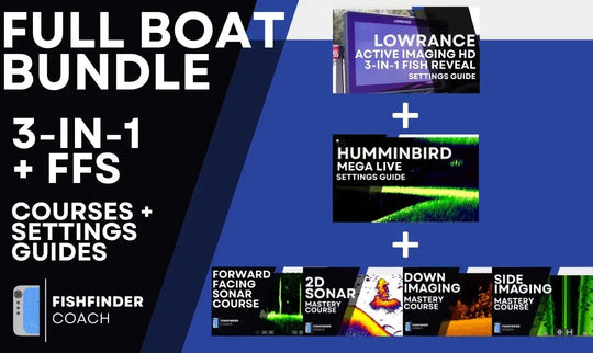 Promotional graphic for a 'Full Boat Bundle' with video courses and active imaging hd and mega live settings guides on a blue and black background.