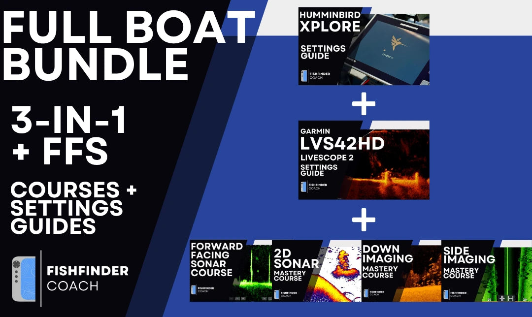 Full Boat Bundle with Compact Mega Imaging and Garmin LVS42HD PDF Settings Guides plus four sonar video courses