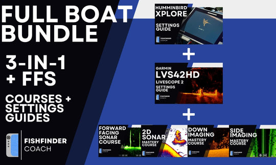 Full Boat Bundle with Compact Mega Imaging and Garmin LVS42HD PDF Settings Guides plus four sonar video courses
