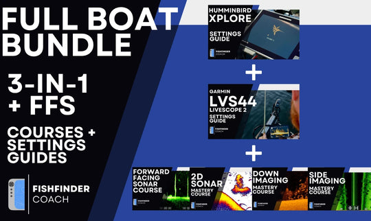 Full Boat Bundle with Compact Mega Imaging and Garmin LVS44 PDF Settings Guides plus four sonar video courses