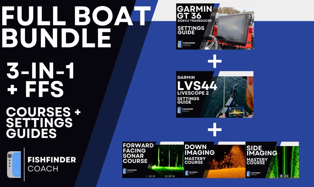 Full Boat Bundle with GT36 and Garmin LVS44 PDF Settings Guides plus four sonar video courses