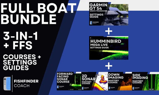 Full boat bundle with courses and settings guides for GT54 and mega live  on a blue and black background