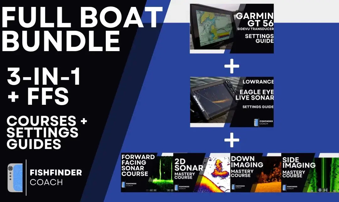 Full boat bundle with courses and settings guides for the gt56 and eagle eye on a blue and black background