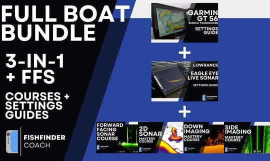Full boat bundle with courses and settings guides for the gt56 and eagle eye on a blue and black background