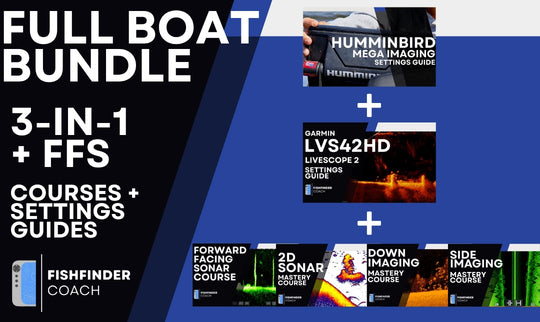 Full Boat Bundle with Mega Imaging and Garmin LVS42HD PDF Settings Guides plus four sonar video courses
