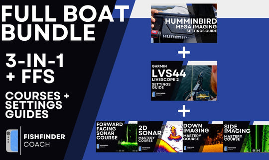Full Boat Bundle with Mega Imaging and Garmin LVS44 PDF Settings Guides plus four sonar video courses