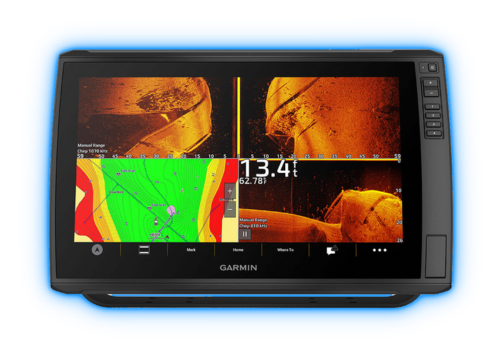 Garmin ECHOMAP Ultra 2 fishfinder with blue glow