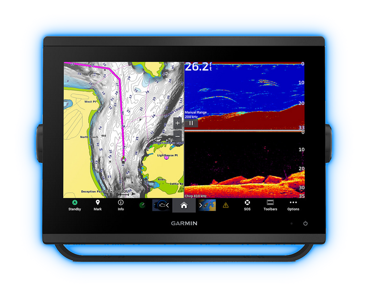 Garmin GPSMAP fishfinder with blue glow