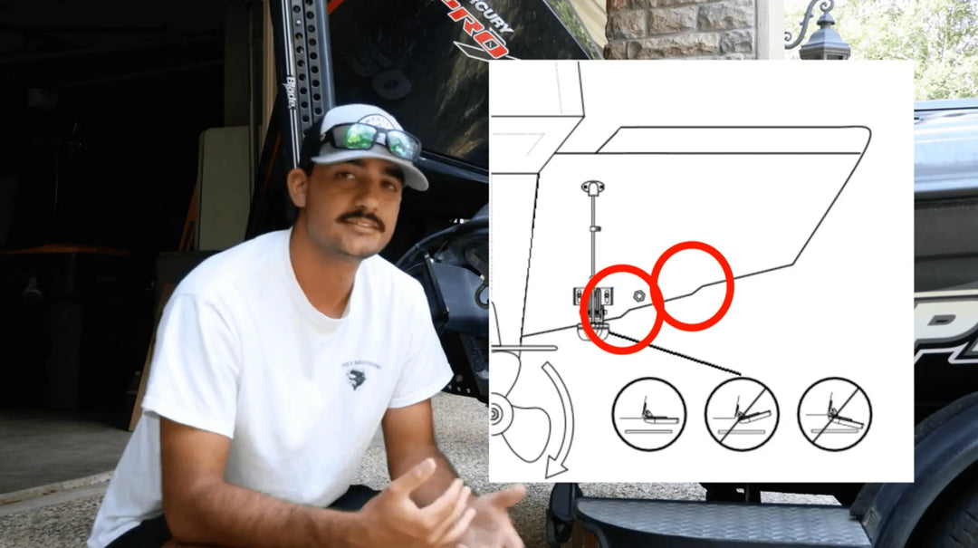 Person sitting next to a diagram of a vehicle's exhaust system with red circles highlighting areas.