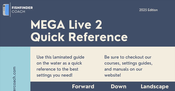 Cover of 'MEGA Live 2 Quick Reference' guide with Fishfinder Coach branding.