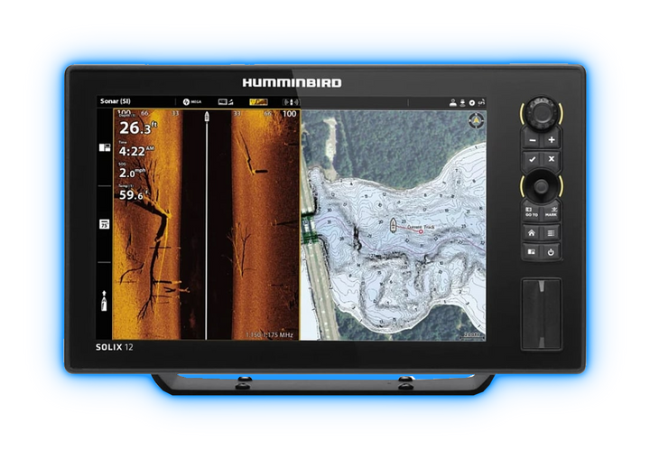 Humminbird SOLIX fishfinder with blue glow