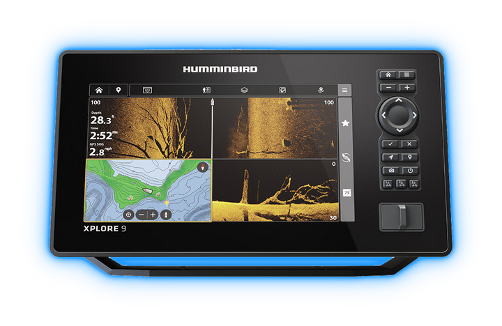 Humminbird XPLORE fishfinder with blue glow