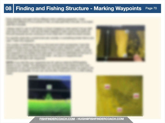 Page from a book or document on fishing, featuring text and images related to finding and marking fishing structure.