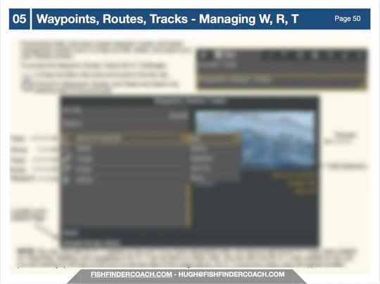 Blurred image of a document or screen with text and a map, likely related to navigation or fishing guides.