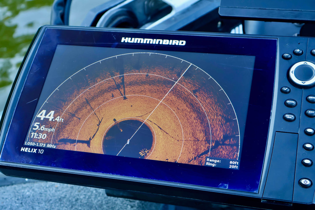 Humminbird fish finder display showing MEGA 360 imaging settings for optimized fishing adventures.