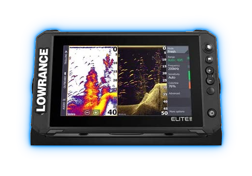 LEFS (Lowrance Elite FS) fishfinder with blue glow