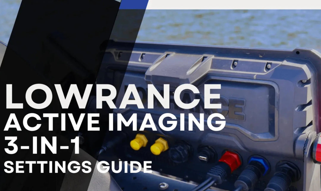 Lowrance active imaging device with settings guide text overlay