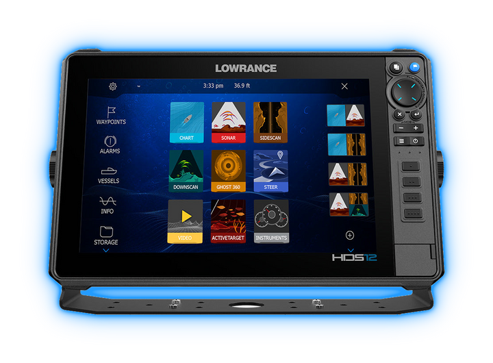Lowrance HDS PRO fishfinder with blue glow