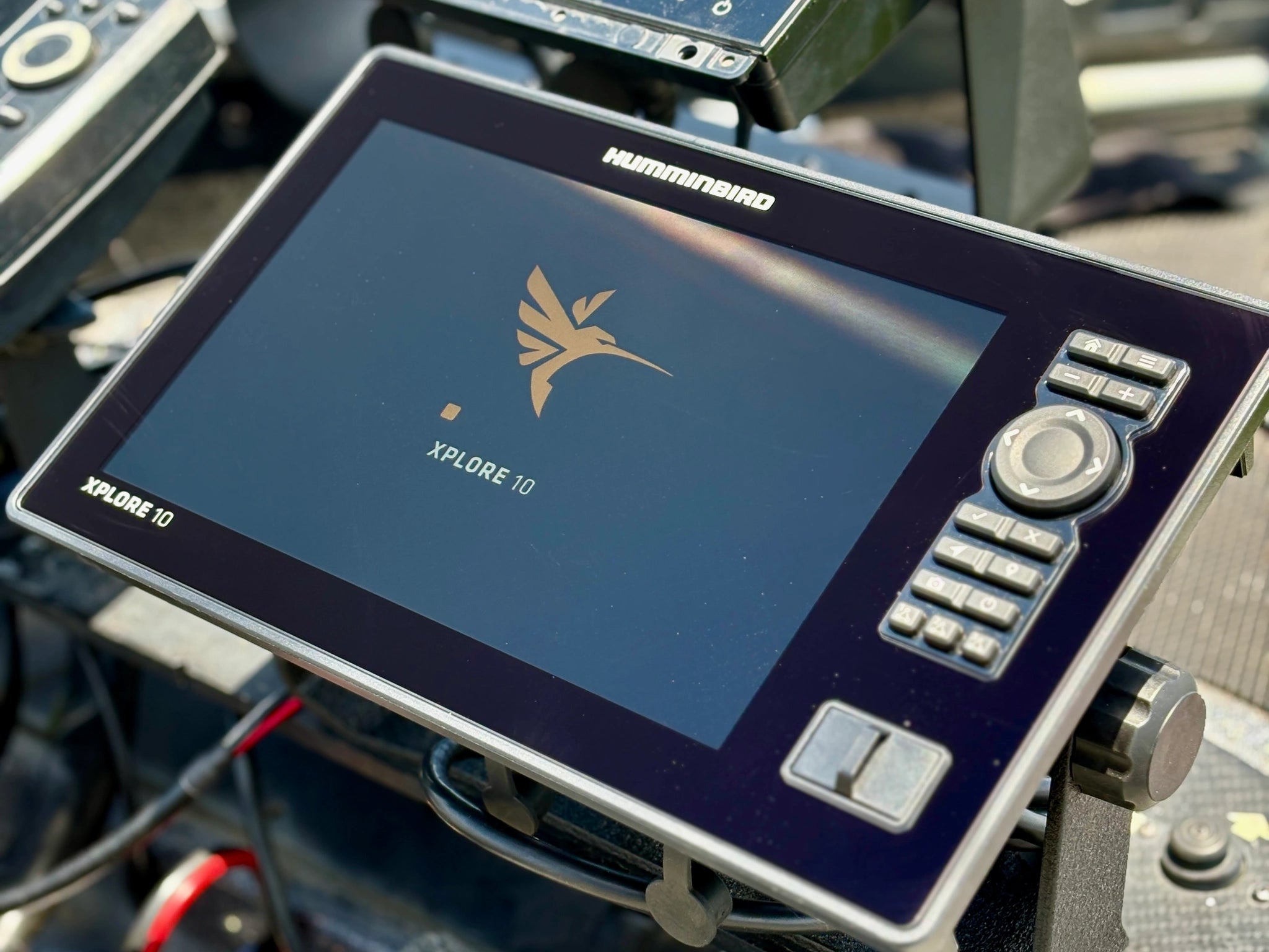 Humminbird Xplore 10 fishing display screen on a boat